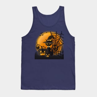 Creepy Black Cat And Pumpkin Halloween T-shirt Tank Top